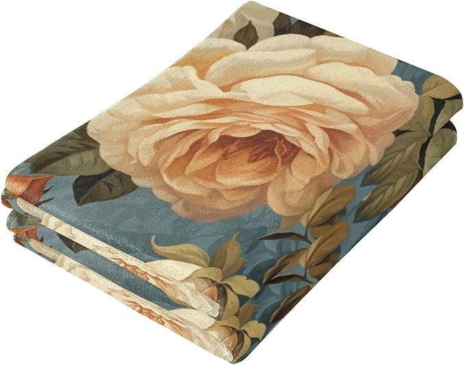 2 Pcs Vintage Orange Rose Floral Hand Towels for Bathroom,Soft Absorbent Retro Elegant Pink Peony Flower Painting Dish Towels for Kitchen,Decorative Bathroom Towels for Face,Shower 14"x28"