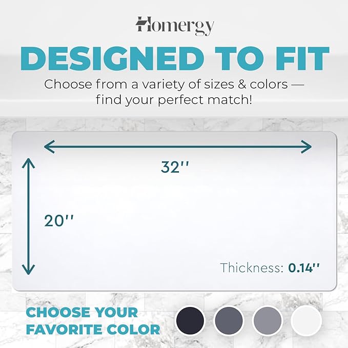 Homergy Bath Mat – Super‑Absorbent & Quick‑Dry with Non‑Slip Rubber Backing, Machine Washable & Odor Resistant – 20x32 in, White