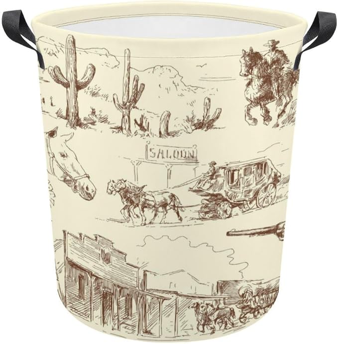 Wild West Desert With Cowboys Baby Laundry Hamper,Laundry Basket,Waterproof Storage Bin for Bedroom,Clothes Organizer Basket,Toys Box,Room Decor