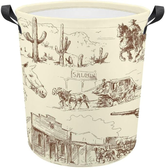 Wild West Desert With Cowboys Baby Laundry Hamper,Laundry Basket,Waterproof Storage Bin for Bedroom,Clothes Organizer Basket,Toys Box,Room Decor