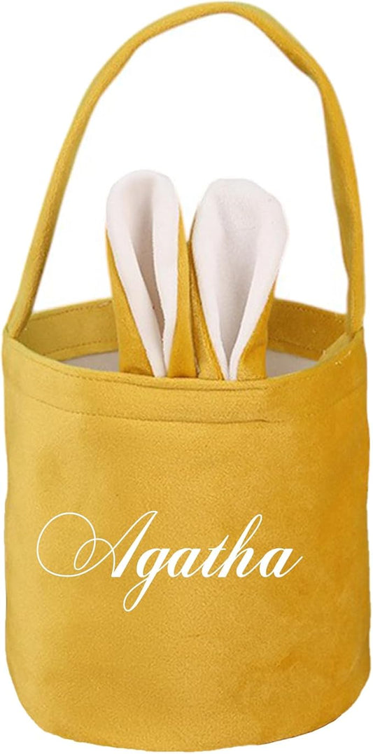 Custom Name Easter Tote Basket Cute Solid Colour Bunny Ears Basket Personalised Easter Bunny Bucket