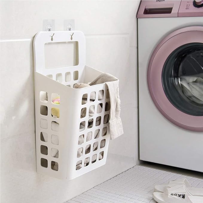Wall-Mounted Laundry Basket Dirty Clothes Organizer Laundry Bag Hollow Household Storage Basket