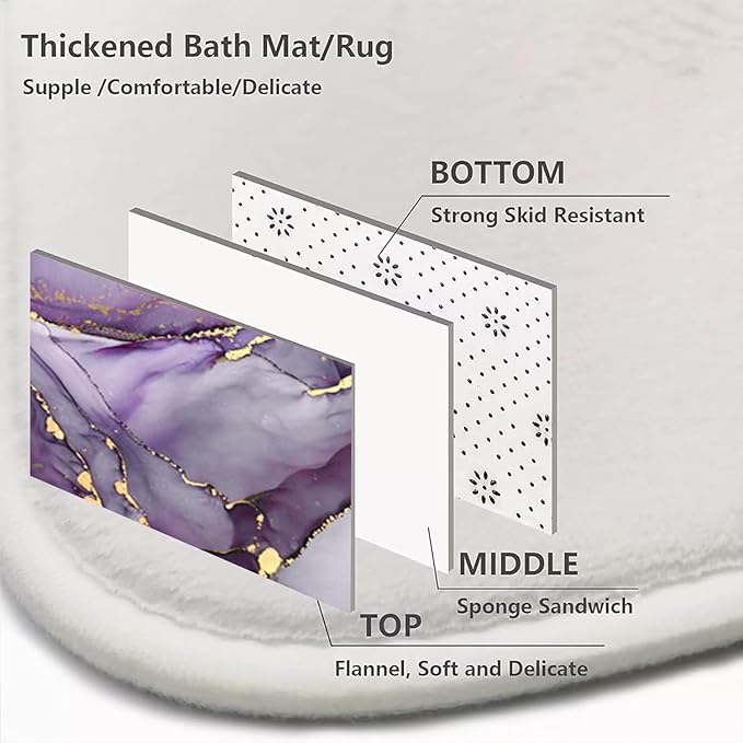 4Pcs Luxury Purple Marble Pattern Shower Curtain Set with 12 Hooks Non-Slip Rugs,Toilet Lid Cover and Bath Mat, Stylish Bathroom Decor for Hotel & Home Bathroom
