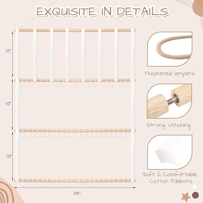 POVETIRE Headband Holder Hair Bows Organizer for Girls,Baby Headbands Hair Accessories Organizer Storage Wall Hanging Decor for Nursery Girls Room