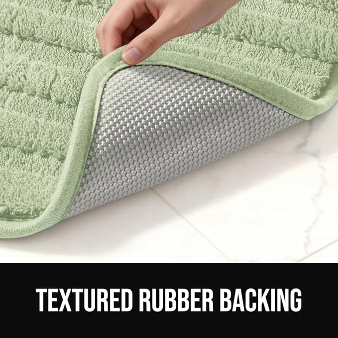 GORILLA GRIP Textured Backing Bathroom Rugs, Soft Memory Foam Absorbent Striped Bath Mats, Machine Washable & Fade Resistant, Bathmat Accessories for Floor, Home Decor Shower Essentials, Sage 40x24