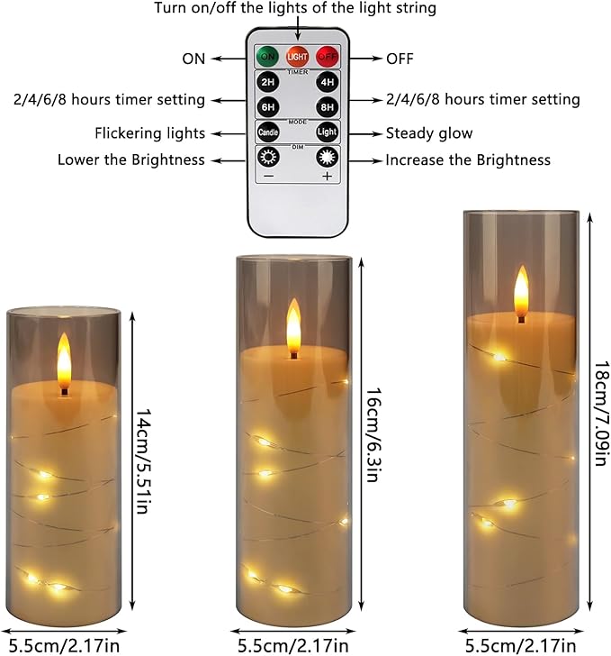24 Pack Christmas Decoration Flickering Flameless Candles,Battery Operated Candles,LED String Lights LED Candles for New Year, Home Decor, Parties,Wedding(D2.2 xH 5" 6" 7") (Grey)