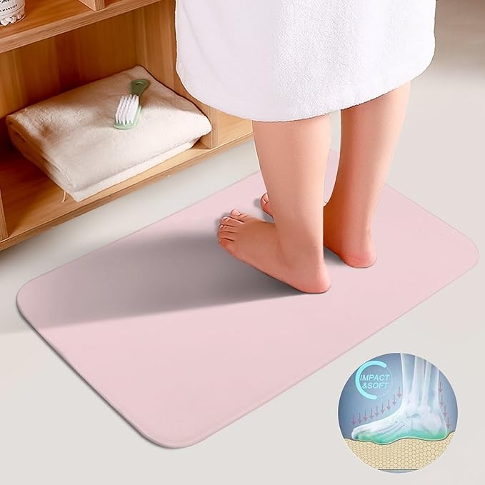 3 Pieces Bath Rug Sets, Blush Pink Bathroom Mat Set Non Slip U Shaped Contour Rug & Toilet Lid Cover