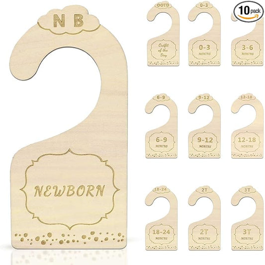 Wood Baby Closet Dividers for Baby Clothes, 10x Double-Sided Organizer - Baby Clothing Size Age Dividers, Baby Clothes Dividers, and Nursery Closet Organizers