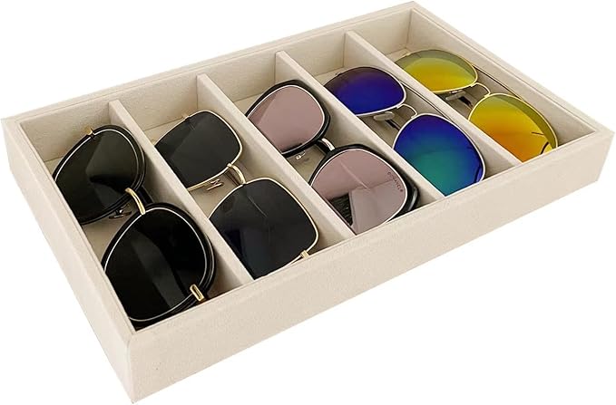 Luxurious 5 Grid Beige Velvet Eyewear Storage Sunglasses Jewelry Tray Organizer Soft Protection Drawer Divider Store Display