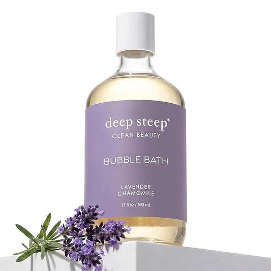 Deep Steep Lavender Chamomile Bubble Bath for Women, Hypoallergenic, Clinically Tested, Clean Formula for Sensitive Skin, Sulfate-Free, 17 fl oz Bottle, Essential Bath Accessories