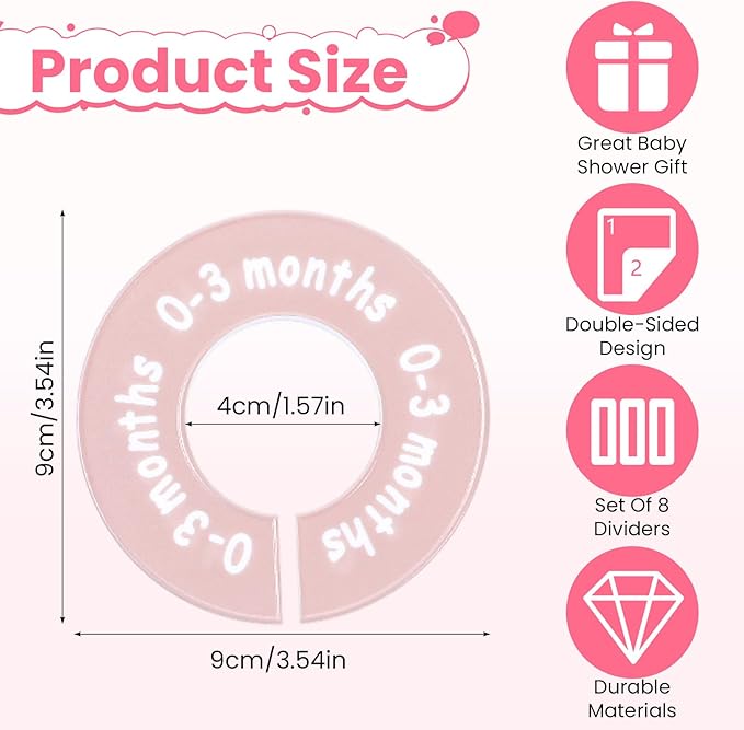 Hecila Baby Closet Dividers Baby Closet Dividers for Cloth 8PCS Unisex Round Double-Sided Clothes Size Divider Child Clothes Organizers Labels Wardrobe Organizer Hanger Divider from Newborn to Toddler