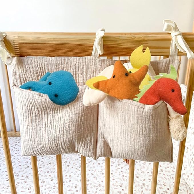 Eforcase 2PCS Baby Crib Organizer Cot Caddy Bed Storage Bag Hanging Pocket Diaper Nursery Organizer Bed Hanging Organizer Bag
