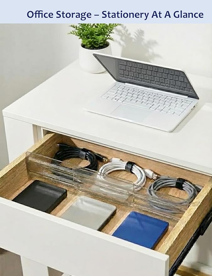 5 Pack Smoke Grey Drawer Dividers - Semi-Transparent Adjustable Plastic Separators with Adhesive Pads - Modern Non-Slip Organizer for Men's Dresser, Office Desk, Kitchen & Tool Box, 3" High
