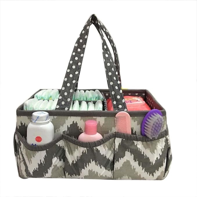 Bacati Mix and Match Nursery Fabric Storage Caddy with Handles, Grey