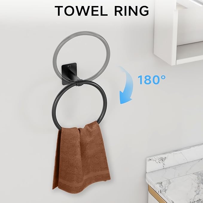 10 Pieces Bathroom Accessories Set, Bathroom Hardware Set, 24 inch Towel Bar, Towel Racks for Bathroom, Robe Towel Hooks, Toilet Paper Holder Wall Mounted, Black