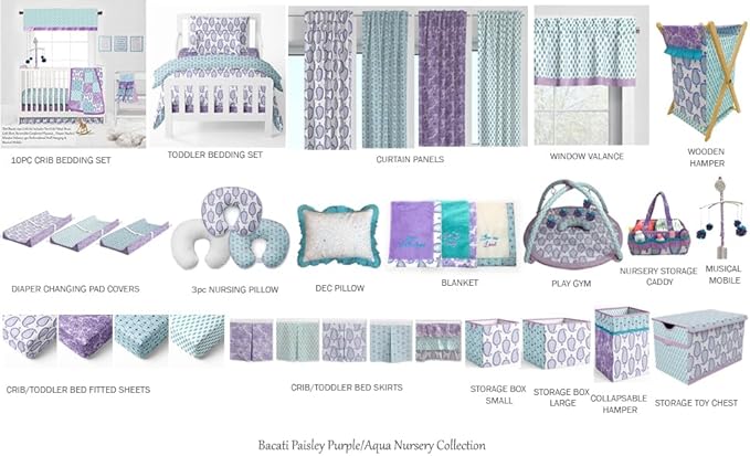 Bacati - Paisley Kids Storage (Nursery Storage Caddy, Lilac/Purple/Aqua)