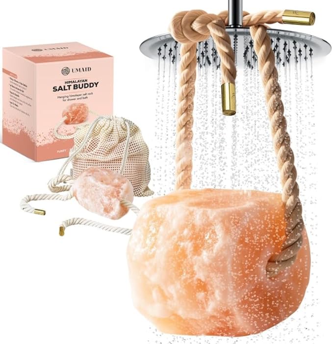 UMAID Himalayan Bath Salt Buddy™ 4 lb – Hanging Mineral Salt Rock for Shower & Bath, Solid Pink Himalayan Stone for Natural Steam, Relaxation & Spa-Like Self-Care, Unique Gift for Men & Women