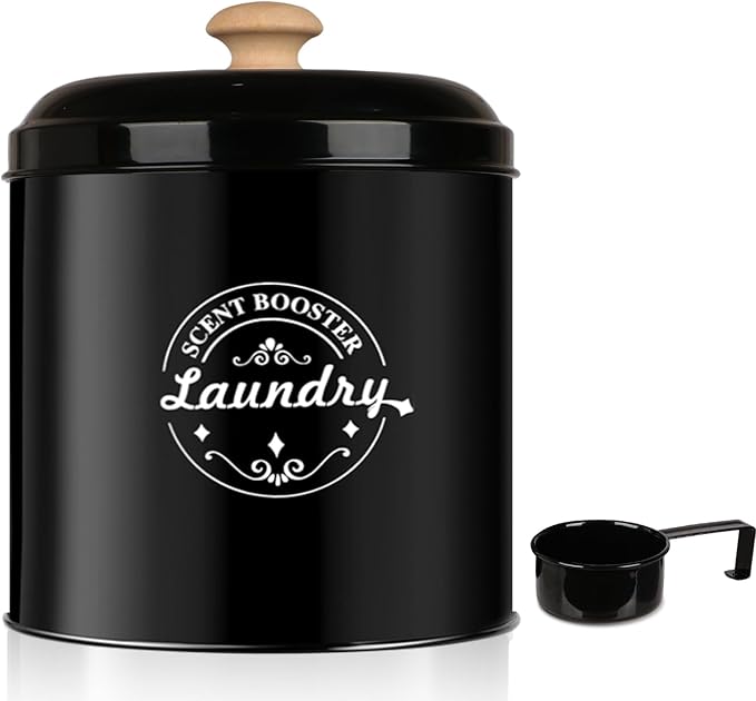 Laundry Scent Booster Beads Dispenser Container for Laundry Room Organization. Laundry Containers for Organizing with Lid. Metal Farmhouse Laundry Room Decor. Laundry Dispenser for Detergent (Black)