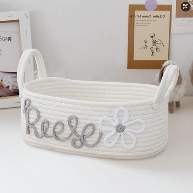 Personalized Woven Storage Basket With Name Baby Toy And Nursery Storage Basket， Personalized Baby Handmade Gift Baskets，Custom Baby Shower Basket Gift(40 * 19 * 13cm)