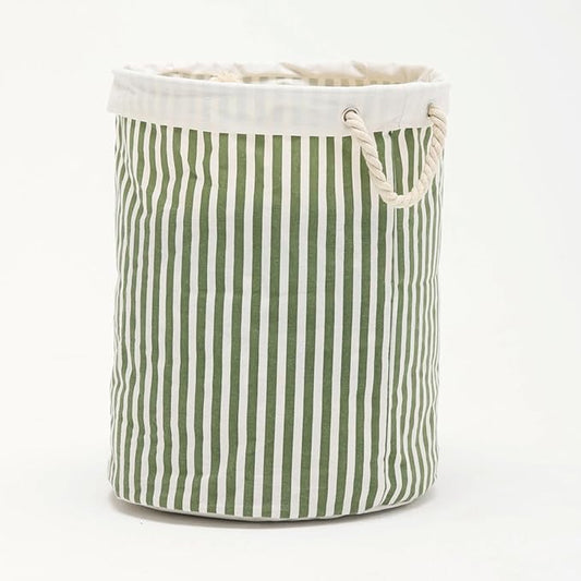 Large Storage Laundry Hamper Basket 62L with Handles for Dirty Clothes Toy Organizer Bins, Waterproof, Collapsible Laundry Hamper, Classic Stripes Pattern, Green Color,1-Pack, Bathroom, Dorm