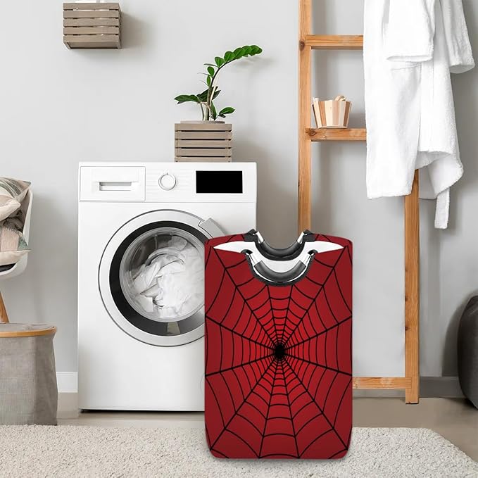 Large Round Laundry Hamper,Spiders Web Red Laundry Basket,Portable Dirty Clothes Toys Organizer Storage Basket Gifts for Nursery Boys Girls Bedroom Bathroom Home Storage
