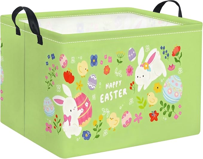 HIYAGON Rectangular Easter Basket Baby Boy Basket Kids Toy Storage Bin Organizer Box Easter Room Decor(Happy Easter)