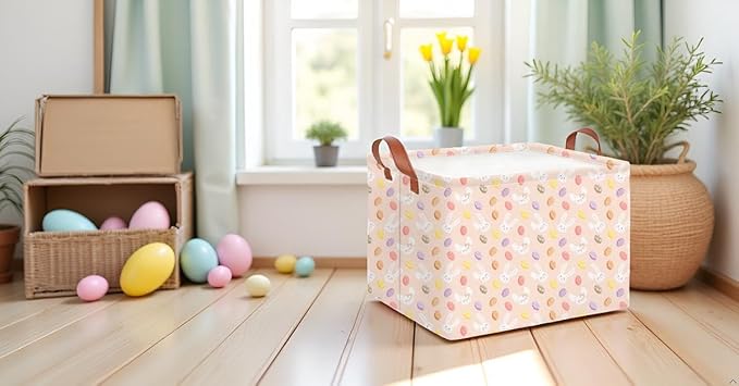 CLOCOR Rectangular Easter Bunny Basket - Easter Egg Storage Bin, Gift Basket, Toy Organizer & Room Decor
