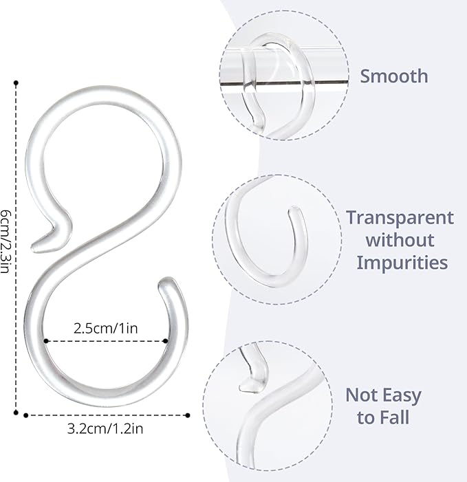 POVETIRE 30 Pack 2.5 Inch Acrylic Transparent S Hook for Hanging Baby Headband Hair Accessories Baby Bib NecklaceJewelry Hat Holder