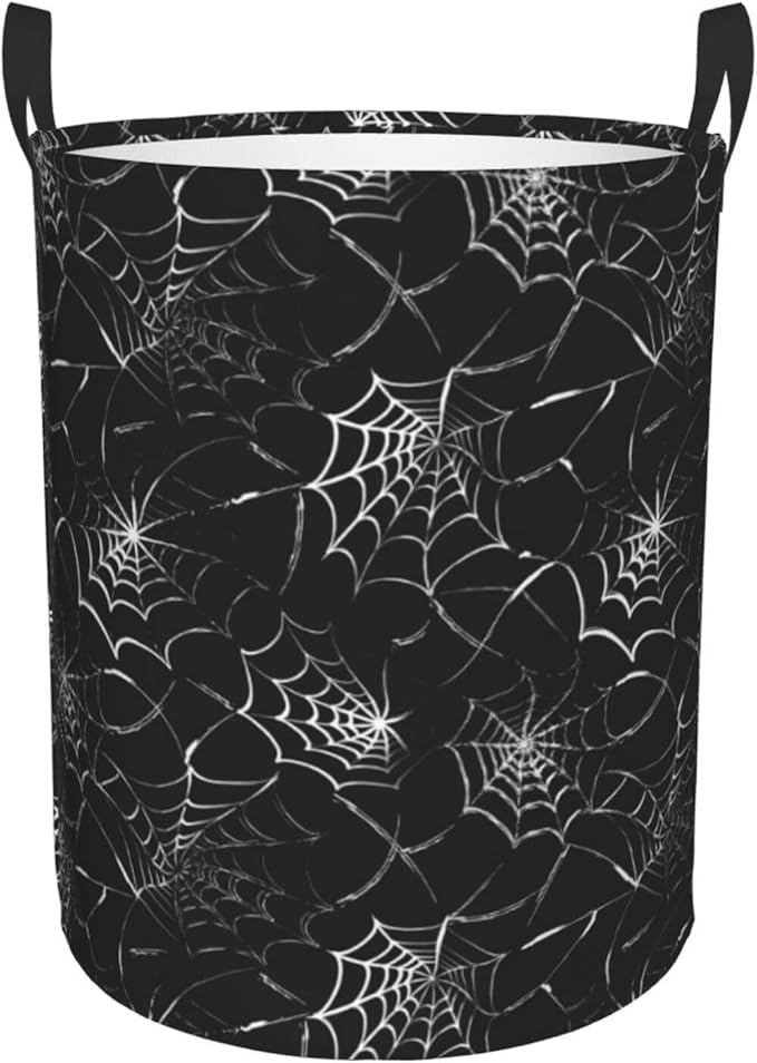 Black Laundry Basket Spider Web Decor,Waterproof Laundry Hamper Home Decor Collapsible Laundry Baskets With Handles,Toy/Clothes Storage Basket For Bedroom Bathroom Decor