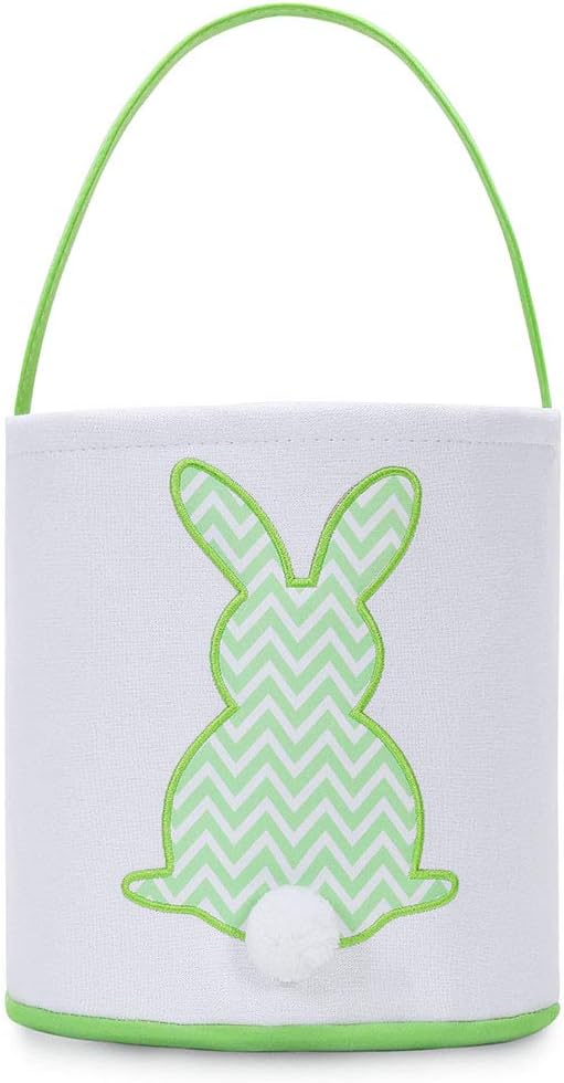 MONOBLANKS Easter Bunny Basket Bags, Rabbit Bucket Tote for Easter Egg Hunts Decorations Candy Gifts Storage (Green(wave))