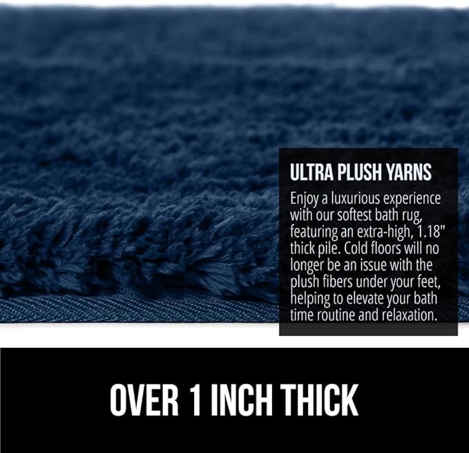 GORILLA GRIP Bathroom Rugs, Ultra Soft Absorbent Mat, Thick Plush Bath Rug, Machine Washable, Microfiber Quick Dry, Mats for Shower, Bathtub and Floor, Home Decor Accessories, 24x17, Navy Blue