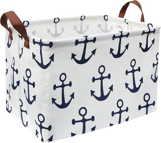 HIYAGON Kids Storage Basket Nautical Gift Basket Empty Boys Toy Storage Bin Organizer Box Rectangular Room Decor for Home,Books (Anchor)