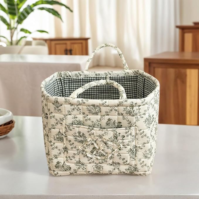 JQWYGB Foldable Laundry Basket Boho Bear Storage Basket Floral Quilted Fabric Car Storage Basket Handles Large Laundry Baskets for Clothes and Dolls