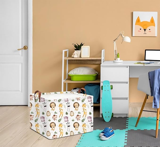Rectangle Storage Basket with Handles,Collapsible Storage Bin,Books Box,Gift Basket(Dancing Animal)