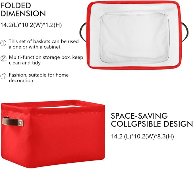 YETTASBIN Red Solid Color Storage Basket 1pc, Large Collapsible Toys Clothes Organizer, Durable Canvas Storage Bin with Handle for Shelves Closet Laundry Home Office Decor
