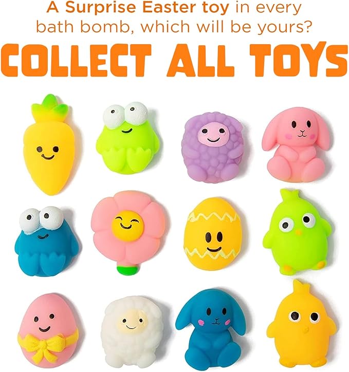 Easter Bath Bombs for Kids with Surprise Toys Inside (6 Pack) - Kids Easter Basket Stuffers for Boys and Girls - Large Spring Bubble Bomb, Made in USA, Incredible Fragrances & Colors by Two Sisters
