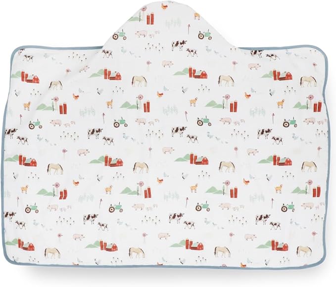 Little Unicorn Hooded Bath Towel | Absorbent Cotton & Terry Blend | Larger Size for Baby & Toddlers, 1-6 Years (Farmyard)