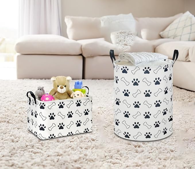 Rectangular Storage Basket,Collapsible Gift Basket with Handles,Kids Toys/Books Box,Room Decor(Paw)