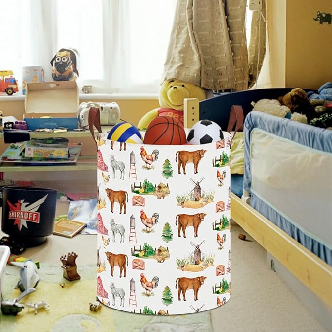 19.7" Laundry Basket,Kids Dirty Clothes Hamper,Waterproof Toys Storage Bin,Room Decor,Gift Baskets,Nursery Hamper(Farm)
