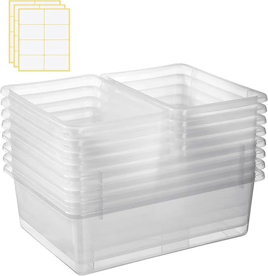 Zonon 12 Pcs Plastic Cubby Bins Office Storage Container Storage Bins Plastic Organization with 1 Pack Self Adhesive Label for Library Office Home Nursery(Clear)