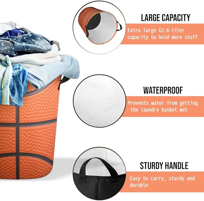 Basketball Laundry Basket Room Décor Hamper Clothes Storage Bucket Toy Organizer Foldable Waterproof Bathroom Laundry Storage Bedroom Large