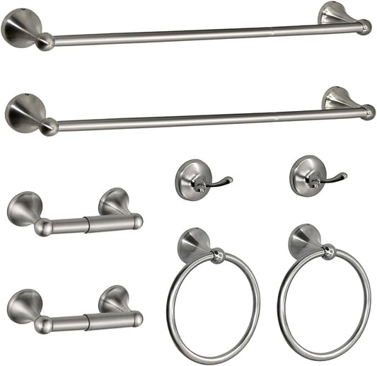 8 Pieces Bathroom Hardware Set Brushed Nickel Adjustable Expandable Towel Bars Towel Ring Wall Mount Toilet Paper Holder Towel Hooks Towel Racks Hand Towel Holder Bathroom Accessory Set