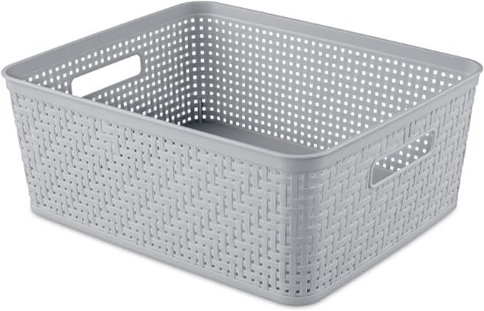 Sterilite 24 Pack Plastic Storage Bin Organization Containers, Short Baskets, Cement