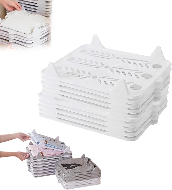 5/10 Pack Stackable Closet Organizer - Interlocking Shirt Folding Boards & Shelf Dividers, Space-Saving Wardrobe for T-Shirts, Jeans, Sweaters, Perfect for Home, Apartment (10, White, 13 * 10 inch)