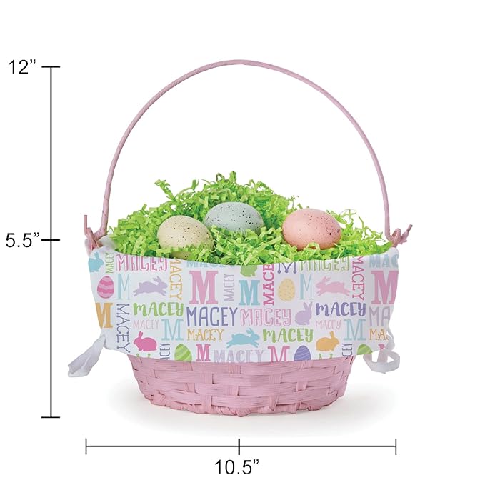 Bunny Name Personalized Easter Egg Basket with Handle and Custom Name | Removable Easter Basket Liners | Pink Basket | Woven Easter Baskets for Kids | Customized Easter Basket