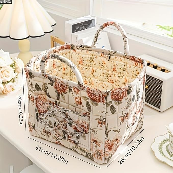 Boho Fabric Storage Basket, Large Capacity Laundry Basket, 12.2'' x 10.23'' x 10.23'' Collapsible Laundry Hamper with Easy Carry Handles (Brown, L)