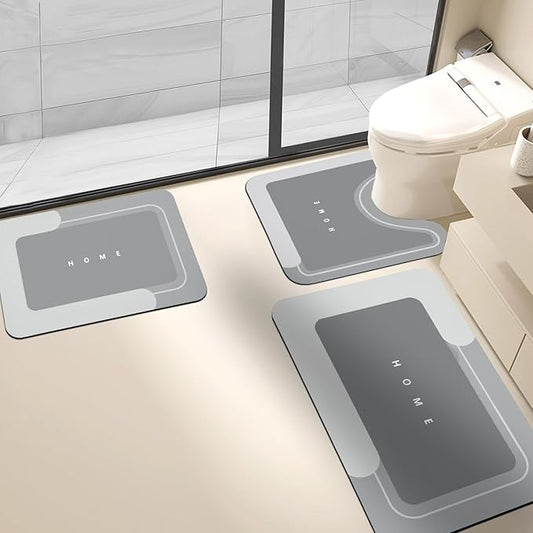Housego 3PCS Absorbent Bath Mat Magic Rug Sets, Quick Drying Bath Mat Non-Slip Floor Rug Rubber Backed for Bathroom Kitchen Shower Sink (16.9''x23.6''+19.7''x23.6''+19.7''x31.9'', Light Gray)