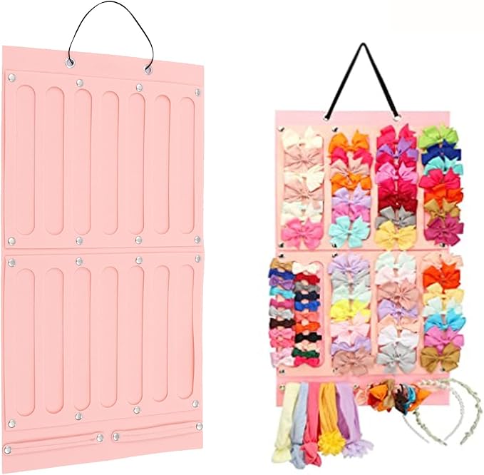 Hanging Organizer Large Capacity for Kids Wall Hanging Hair Headband Organizer Pink Shoe Storage Bag with 24 Pockets Wall Door Closet Organizer for Hair Accessories Toys Shoes