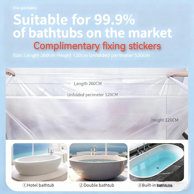 20P Disposable Bathtub Cover for tub Extra Thick Bathtub Liner for tub, Universal Fit for 99.9% Tubs, HDPE Travel Bathtub Water Bag for Hotel, Spa, Home Use 260cm x 120cm tub Liners