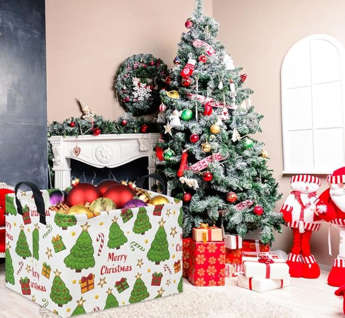 Rectangular Christmas Basket Tree Christmas Gift Baskets for Families Cute Baby Storage Bin Kids Storage Bin Toy Organizer Box Christmas Room Decor for Christmas Parties(Merry Christmas)